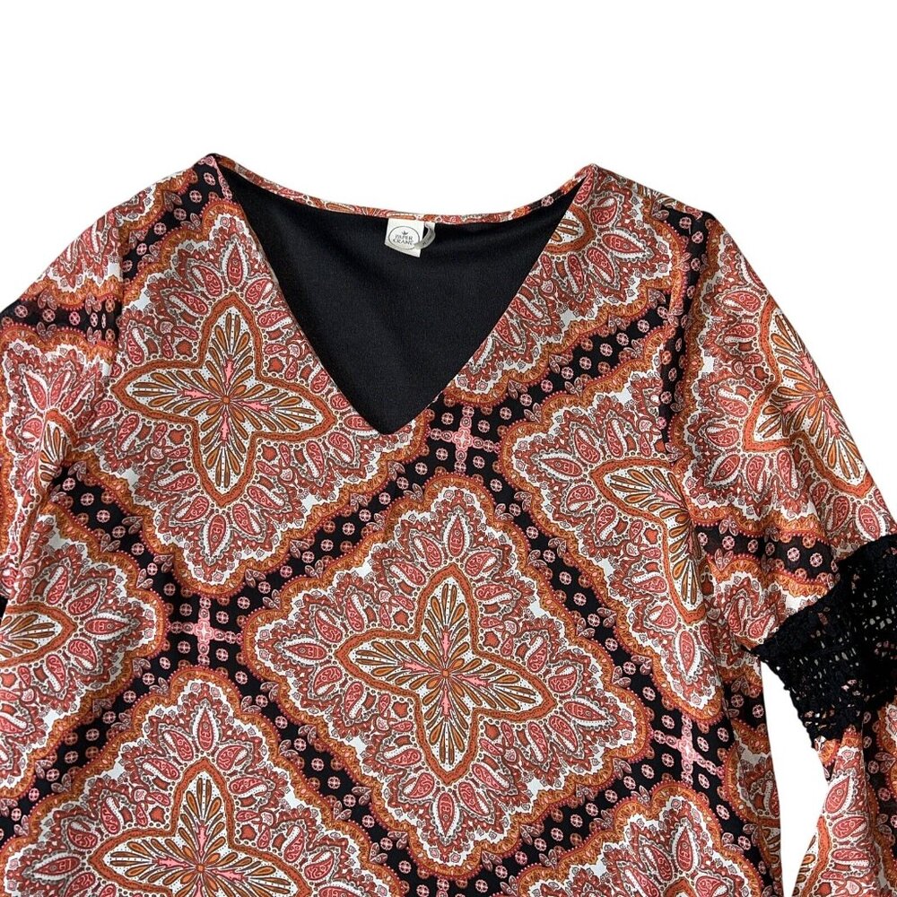 Paper Crane Anthropologie M Fairy Boho Mini Dress Orange Paisley Bell Sleeves - Picture 2 of 6